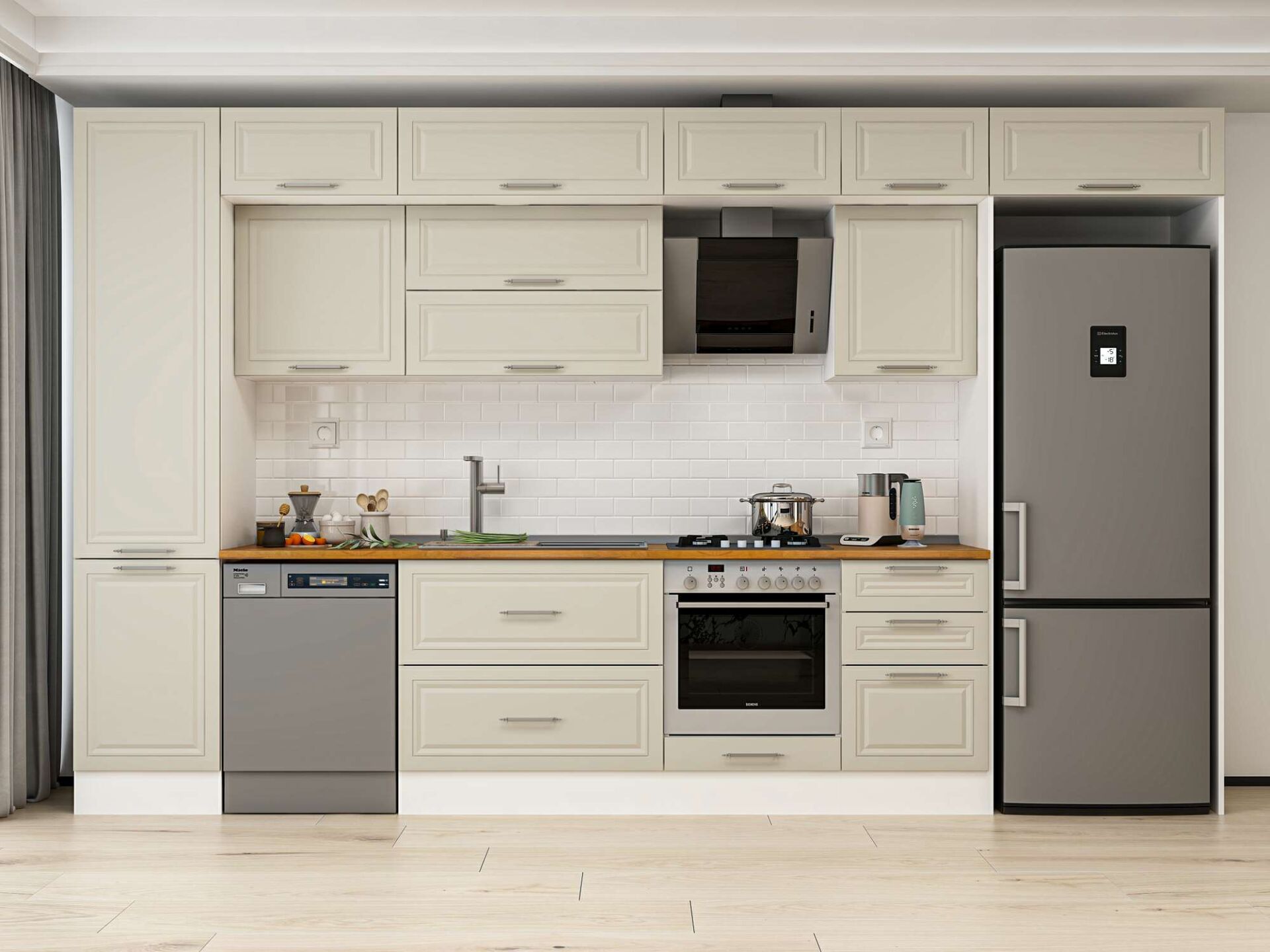 Alvinka 390X240 Cm Klasik Mebran Mutfak Dolabı Beyaz Beyaz Mbb-E90B50S50-2 Mebran | Kumtaşı - Suntalam