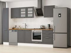 Alvinka 300X210 Cm Klasik Mebran Mutfak Dolabı Mb-E80B40S60-3 Mebran | Antrasit - Mdf