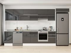 Alvinka 385X222 Cm High Gloss Mutfak Dolabı Mb-E90S50S45-1 High Gloss | Antrasit - Suntalam