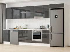 Alvinka 385X222 Cm High Gloss Mutfak Dolabı Mb-E90S50S45-1 High Gloss | Antrasit - Suntalam