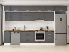 Alvinka 380X240 Cm Klasik Mebran Mutfak Dolabı Mb-E80S40S60-1 Mebran | Antrasit - Suntalam