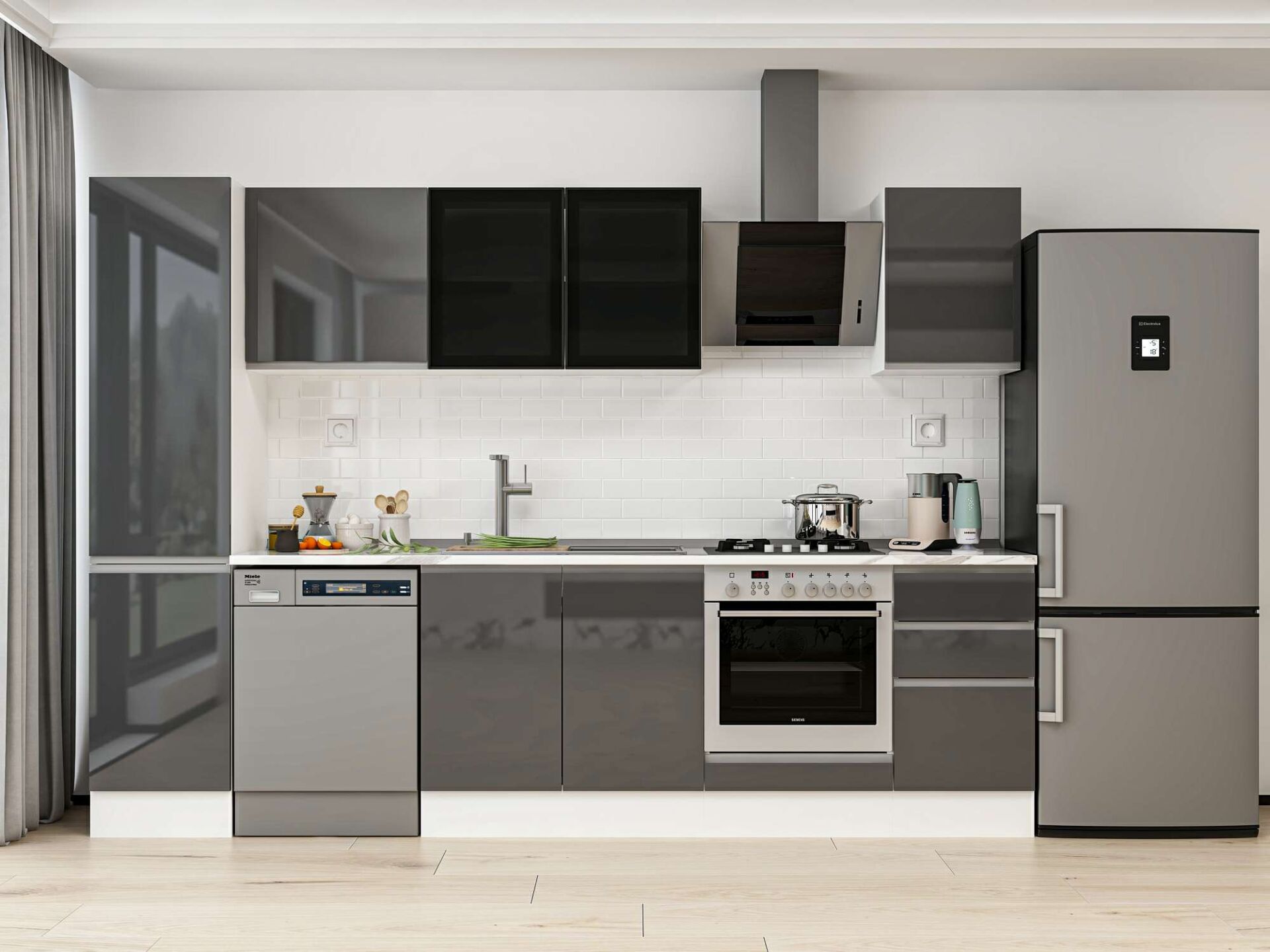 Alvinka 290X210 Cm High Gloss Mutfak Dolabı Mb-E80B45S45-3 High Gloss | Antrasit - Mdf