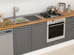 Alvinka 390X222 Cm Klasik Mebran Mutfak Dolabı Mb-E80S50S60-2 Mebran | Antrasit - Mdf