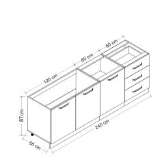 Minar 240 Cm Mutfak Dolabı Beyaz 240-B3-Alt Modül
