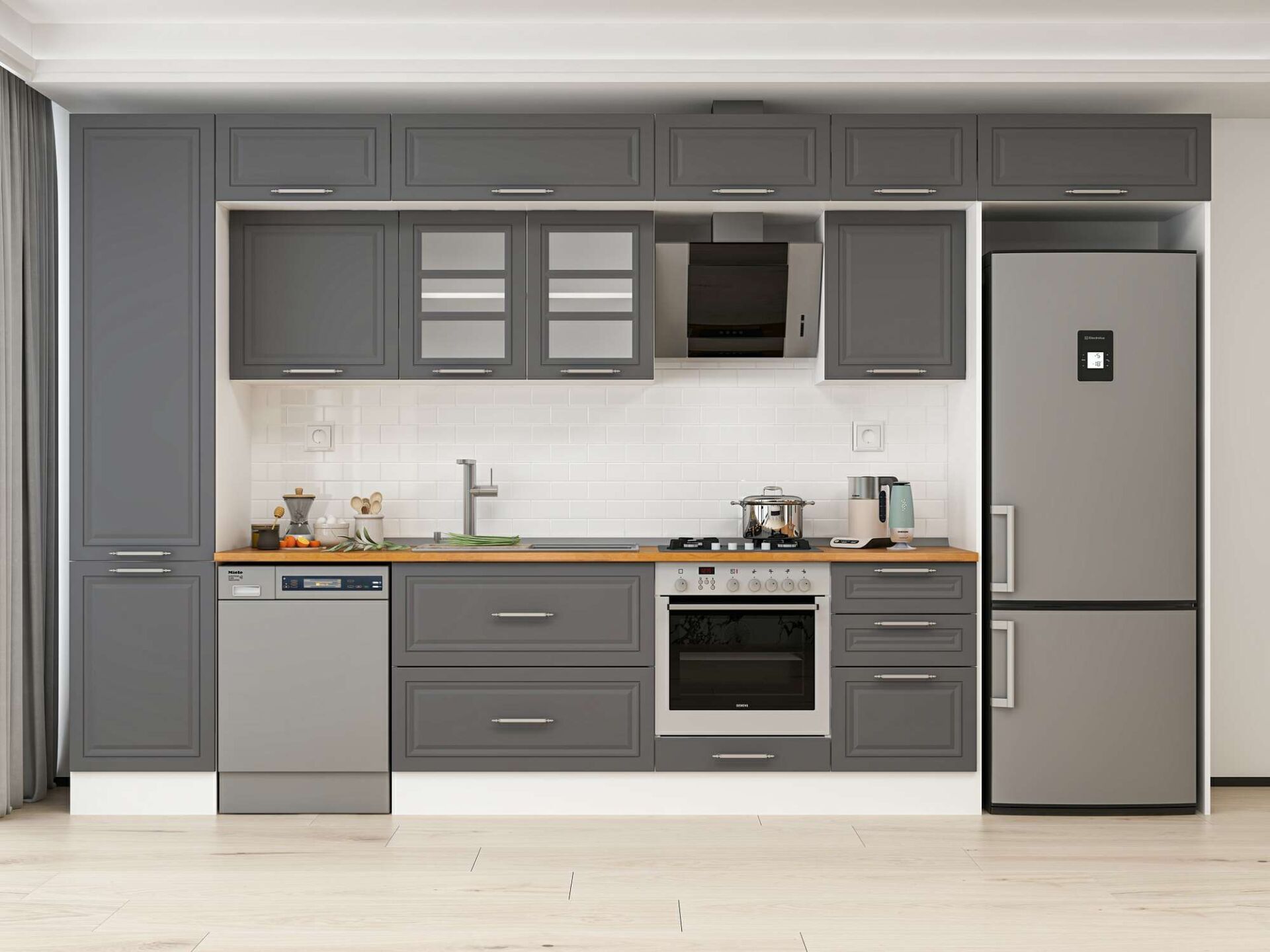 Alvinka 390X240 Cm Klasik Mebran Mutfak Dolabı Beyaz Beyaz Mbb-E90B50S50-3 Mebran | Antrasit - Suntalam