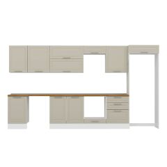 Alvinka 390X222 Cm Klasik Mebran Mutfak Dolabı Mb-E80S50S60-2 Mebran | Kumtaşı - Mdf