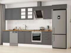 Alvinka 390X222 Cm Klasik Mebran Mutfak Dolabı Mb-E80S50S60-3 Mebran | Antrasit - Suntalam