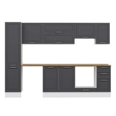 Alvinka 285X210 Cm Klasik Mebran Mutfak Dolabı Mb-E80B45S40-1 Mebran | Antrasit - Mdf