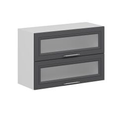 Alvinka Mutfak Modül Mbr_C Üst 2Yk1R 90-H60Cm Dolap Cam Beyaz Antrasit Mdf