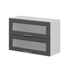 Alvinka Mutfak Modül Mbr_C Üst 2Yk1R 90-H60Cm Dolap Cam Beyaz Antrasit Mdf