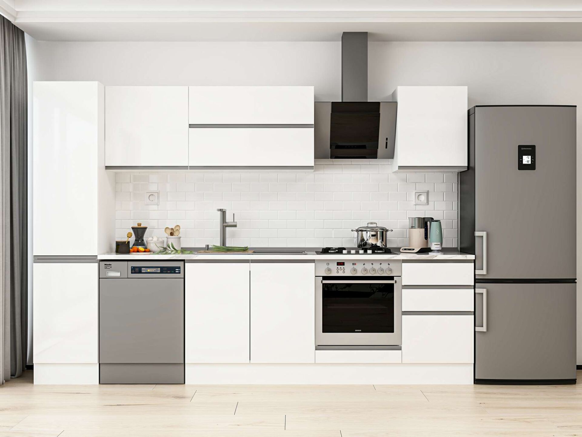 Alvinka 295X210 Cm High Gloss Mutfak Dolabı Mb-E80B45S50-2 High Gloss | Beyaz - Suntalam