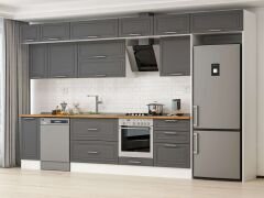 Alvinka 380X240 Cm Klasik Mebran Mutfak Dolabı Mb-E80S40S60-2 Mebran | Antrasit - Suntalam