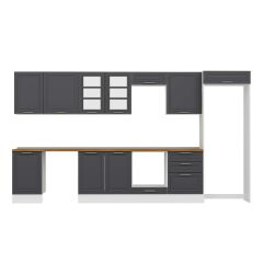 Alvinka 390X222 Cm Klasik Mebran Mutfak Dolabı Mb-E80S50S60-3 Mebran | Antrasit - Mdf