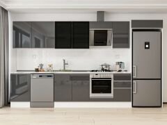 Alvinka 385X222 Cm High Gloss Mutfak Dolabı Mb-E90S50S45-3 High Gloss | Antrasit - Suntalam