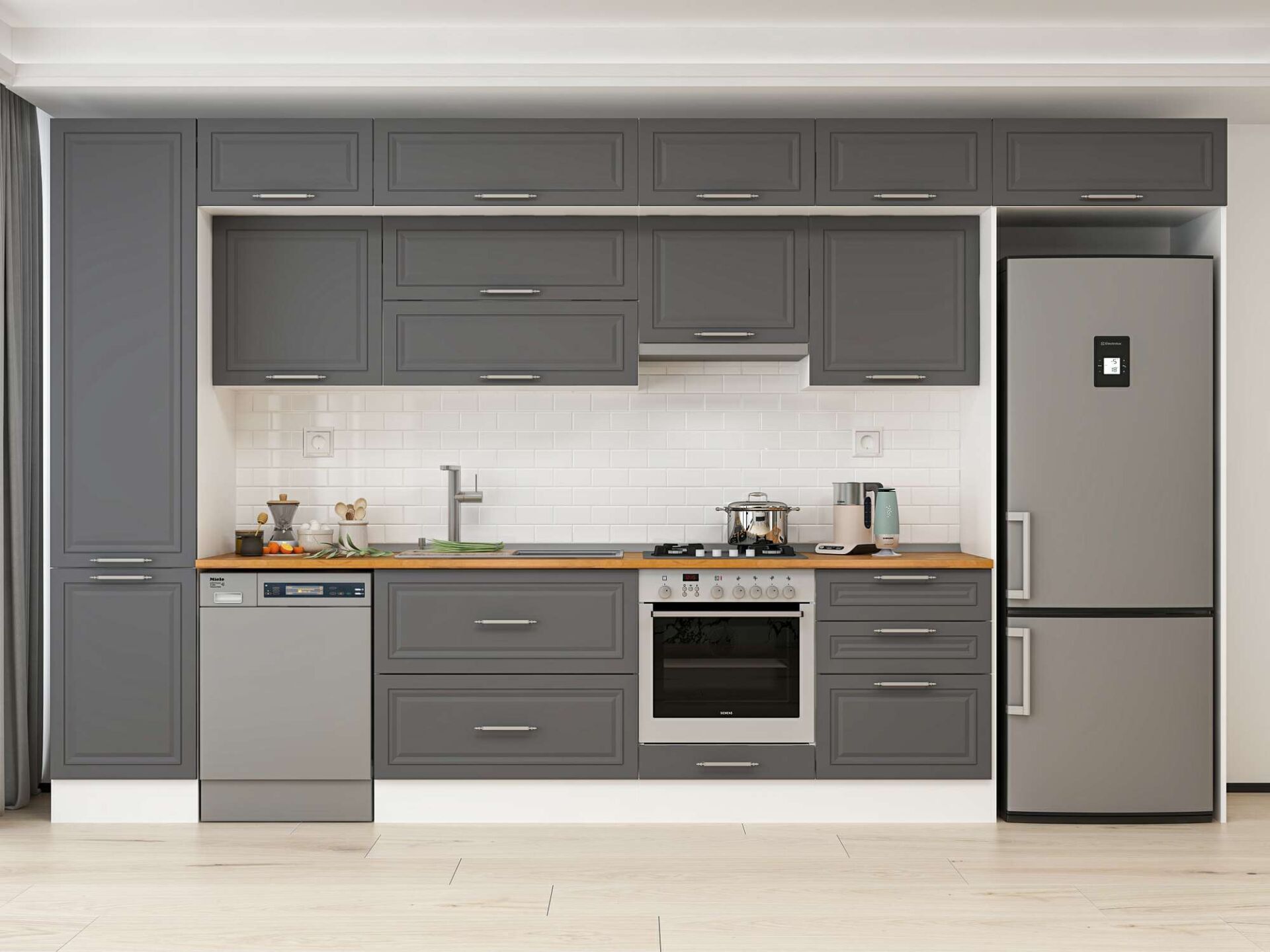 Alvinka 400X240 Cm Klasik Mebran Mutfak Dolabı Beyaz Beyaz Mbb-E90B50S60-1 Mebran | Antrasit - Suntalam