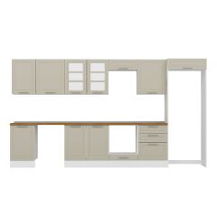 Alvinka 390X222 Cm Klasik Mebran Mutfak Dolabı Mb-E80S50S60-3 Mebran | Kumtaşı - Mdf