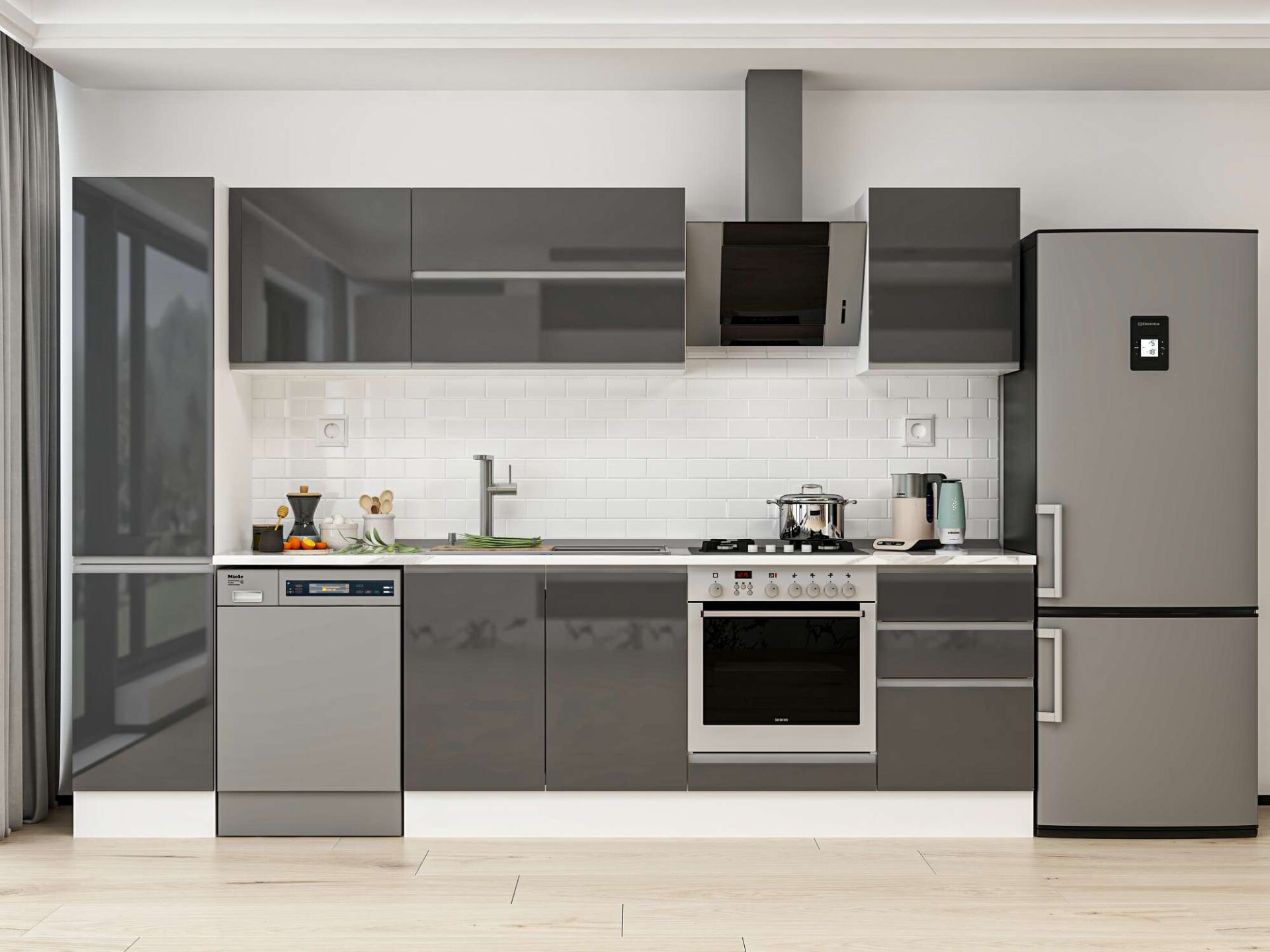 Alvinka 295X210 Cm High Gloss Mutfak Dolabı Mb-E80B45S50-2 High Gloss | Antrasit - Mdf