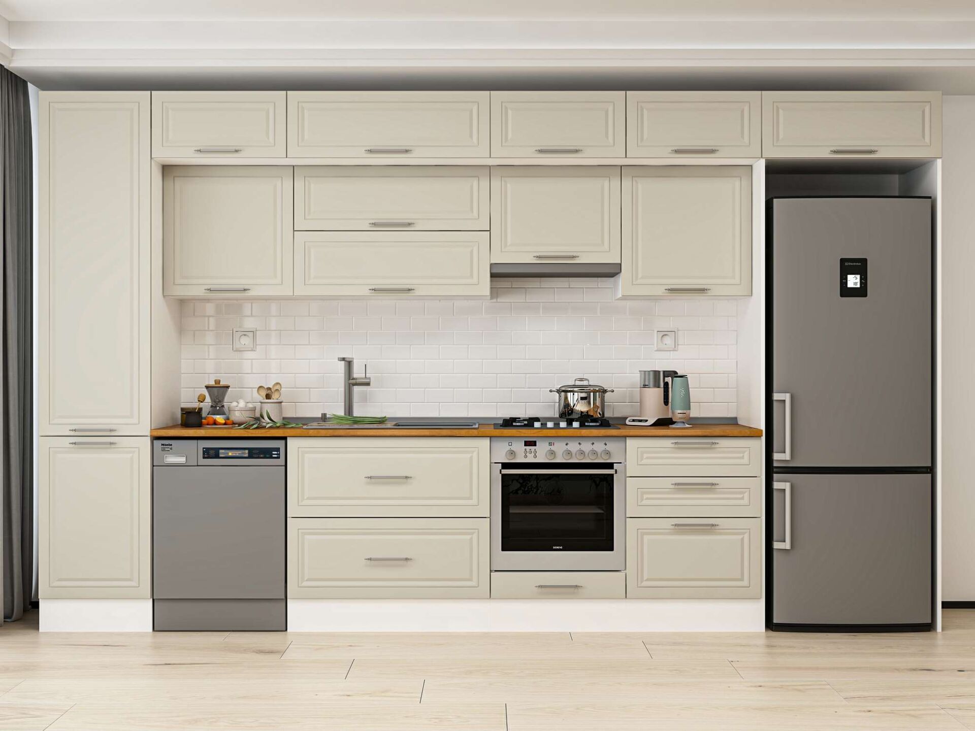 Alvinka 400X240 Cm Klasik Mebran Mutfak Dolabı Beyaz Beyaz Mbb-E90B50S60-1 Mebran | Kumtaşı - Suntalam