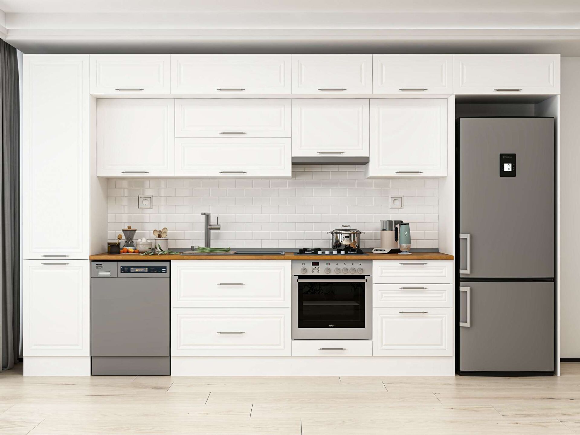 Alvinka 400X240 Cm Klasik Mebran Mutfak Dolabı Beyaz Beyaz Mbb-E90B50S60-1 Mebran | Beyaz - Mdf