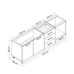 Minar 240 Cm Mutfak Dolabı Beyaz Antrasit 240-A7-Alt Modül