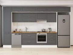 Alvinka 400X240 Cm Klasik Mebran Mutfak Dolabı Beyaz Beyaz Mbb-E90B50S60-1 Mebran | Antrasit - Mdf