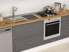 Alvinka 400X240 Cm Klasik Mebran Mutfak Dolabı Beyaz Beyaz Mbb-E90B50S60-1 Mebran | Antrasit - Mdf