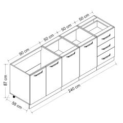Minar 240 Cm Mutfak Dolabı Beyaz Dore 240-D1-Alt Modül