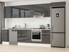 Alvinka 390X222 Cm High Gloss Mutfak Dolabı Mb-E90S50S50-1 High Gloss | Antrasit - Suntalam