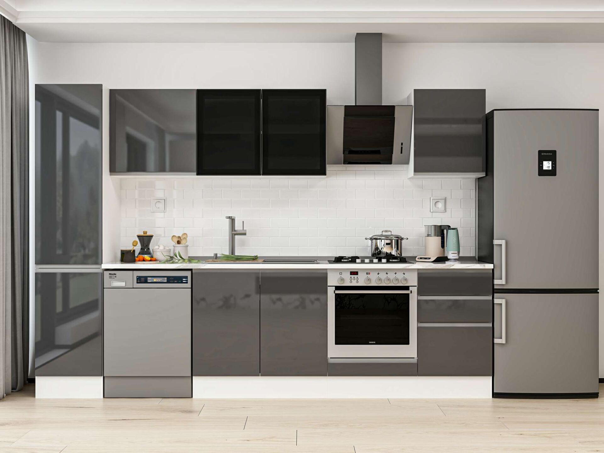 Alvinka 295X210 Cm High Gloss Mutfak Dolabı Mb-E80B45S50-3 High Gloss | Antrasit - Mdf