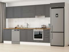 Alvinka 380X222 Cm Klasik Mebran Mutfak Dolabı Mb-E80S60S40-1 Mebran | Antrasit - Mdf