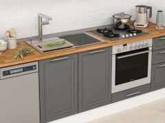 Alvinka 380X222 Cm Klasik Mebran Mutfak Dolabı Mb-E80S60S40-1 Mebran | Antrasit - Mdf