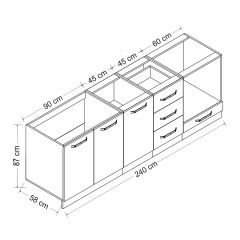 Minar 240 Cm Mutfak Dolabı Beyaz Dore 240-D4-Alt Modül