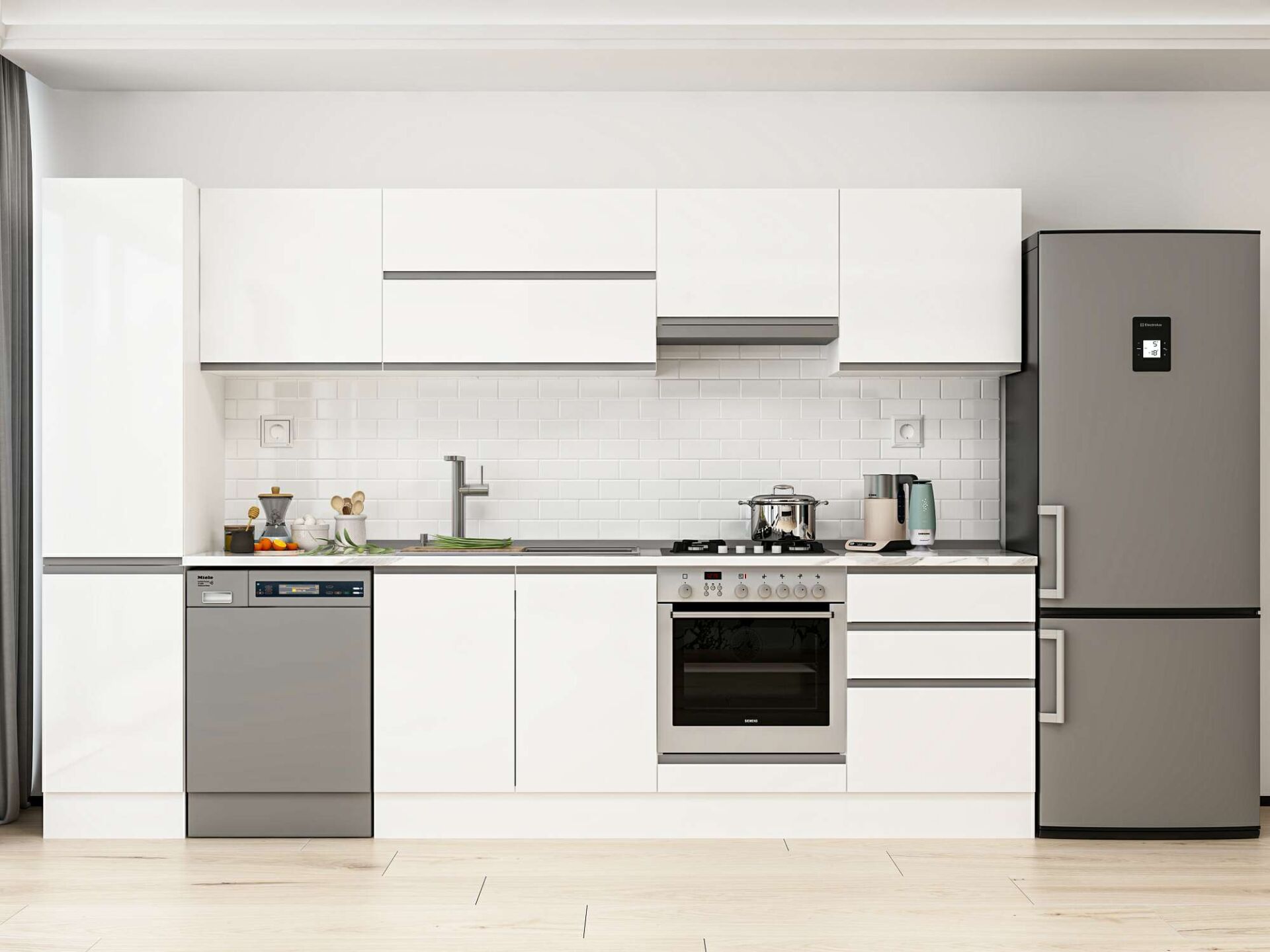 Alvinka 305X210 Cm High Gloss Mutfak Dolabı Mb-E80B45S60-1 High Gloss | Beyaz - Suntalam