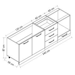 Minar 240 Cm Mutfak Dolabı Beyaz Dore 240-D7-Alt Modül