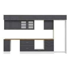 Alvinka 380X240 Cm Klasik Mebran Mutfak Dolabı Mb-E80S40S60-3 Mebran | Antrasit - Mdf