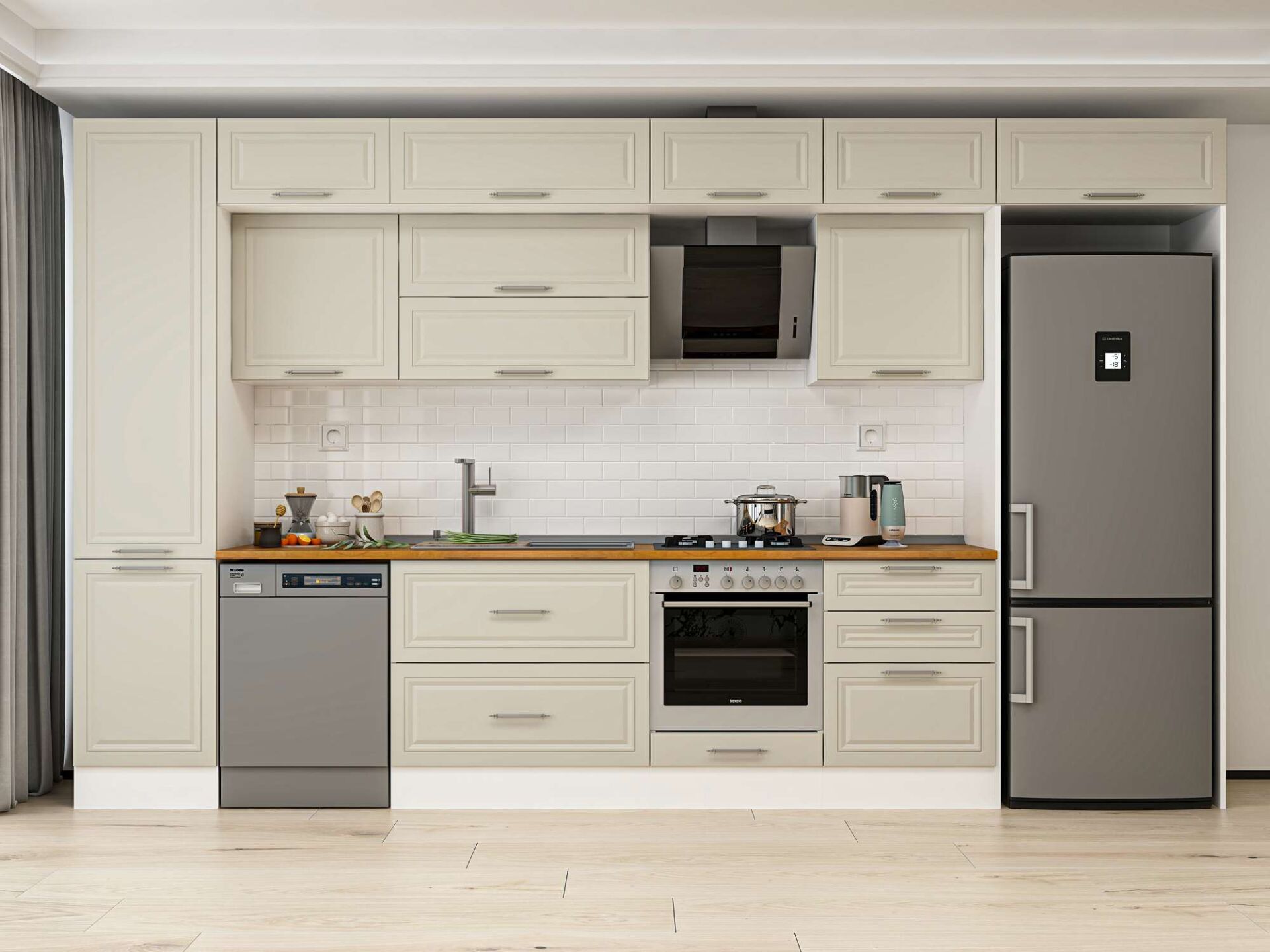 Alvinka 400X240 Cm Klasik Mebran Mutfak Dolabı Beyaz Beyaz Mbb-E90B50S60-2 Mebran | Kumtaşı - Suntalam