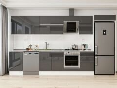Alvinka 390X222 Cm High Gloss Mutfak Dolabı Mb-E90S50S50-2 High Gloss | Antrasit - Suntalam