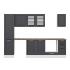 Alvinka 285X210 Cm Klasik Mebran Mutfak Dolabı Mb-E80B45S40-3 Mebran | Antrasit - Mdf