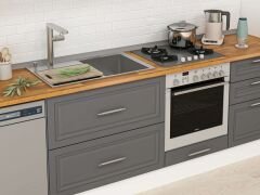 Alvinka 400X240 Cm Klasik Mebran Mutfak Dolabı Beyaz Beyaz Mbb-E90B50S60-2 Mebran | Antrasit - Mdf