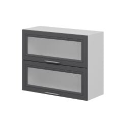 Alvinka Mutfak Modül Mbr_C Üst 2Yk1R 90-H72Cm Dolap Cam Beyaz Antrasit Mdf