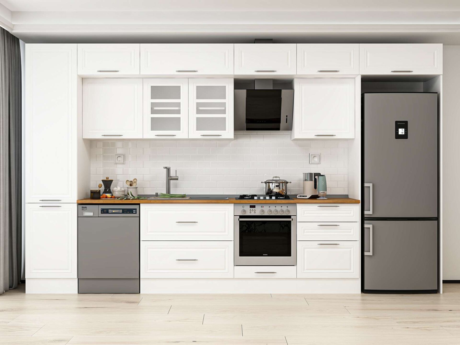 Alvinka 400X240 Cm Klasik Mebran Mutfak Dolabı Beyaz Beyaz Mbb-E90B50S60-3 Mebran | Beyaz - Suntalam