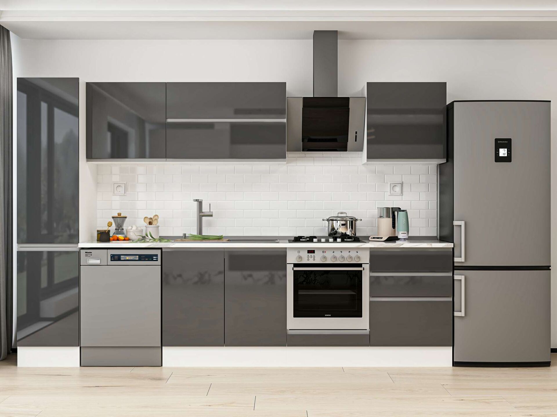 Alvinka 305X210 Cm High Gloss Mutfak Dolabı Mb-E80B45S60-2 High Gloss | Antrasit - Suntalam