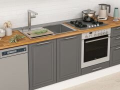 Alvinka 380X222 Cm Klasik Mebran Mutfak Dolabı Mb-E80S60S40-3 Mebran | Antrasit - Suntalam