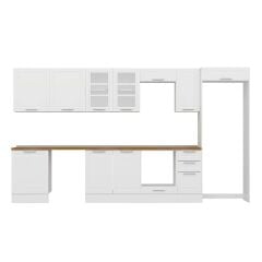 Alvinka 380X222 Cm Klasik Mebran Mutfak Dolabı Mb-E80S60S40-3 Mebran | Beyaz - Mdf