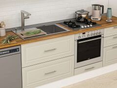 Alvinka 400X240 Cm Klasik Mebran Mutfak Dolabı Beyaz Beyaz Mbb-E90B50S60-3 Mebran | Kumtaşı - Mdf