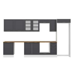 Alvinka 380X222 Cm Klasik Mebran Mutfak Dolabı Mb-E80S60S40-3 Mebran | Antrasit - Mdf