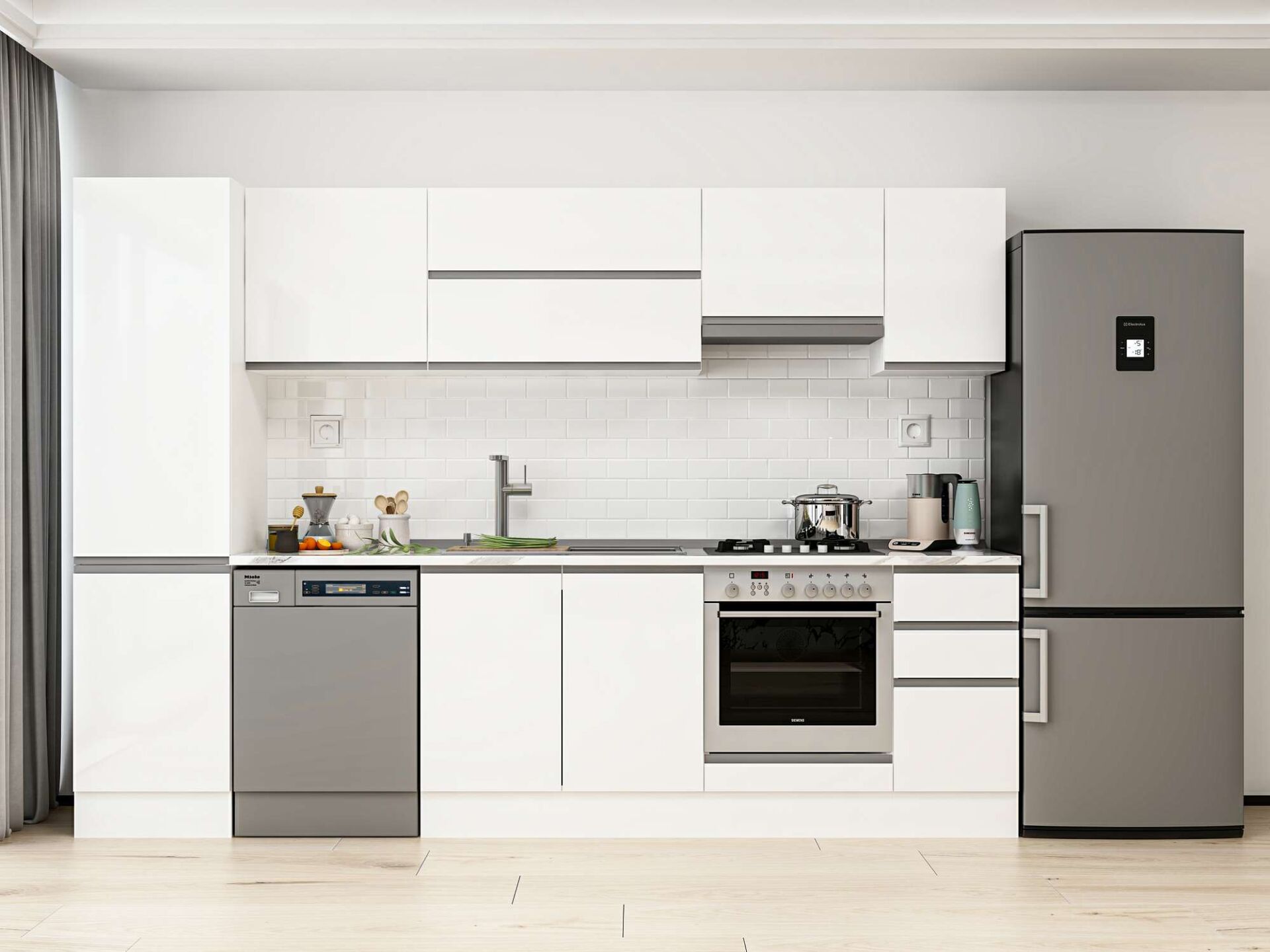 Alvinka 290X210 Cm High Gloss Mutfak Dolabı Mb-E80B50S40-1 High Gloss | Beyaz - Suntalam