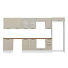 Alvinka 380X222 Cm Klasik Mebran Mutfak Dolabı Mb-E80S60S40-3 Mebran | Kumtaşı - Mdf
