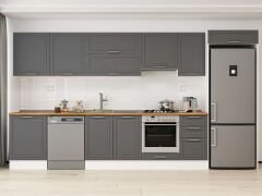 Alvinka 385X222 Cm Klasik Mebran Mutfak Dolabı Mb-E80S60S45-1 Mebran | Antrasit - Suntalam