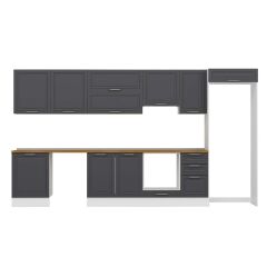 Alvinka 385X222 Cm Klasik Mebran Mutfak Dolabı Mb-E80S60S45-1 Mebran | Antrasit - Suntalam